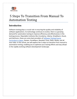 5 Steps To Transition From Manual To Automation Testing