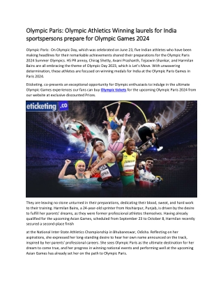 Olympic Paris  Olympic Athletics Winning laurels for India sportspersons prepare for Olympic Games 2024