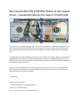 Buy Counterfeit USD $100 Bills Online at the Lowest Prices - Counterfeit Money For Sale 17753015149