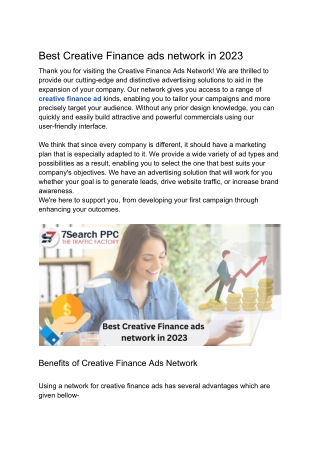 Best Creative Finance ads network in 2023