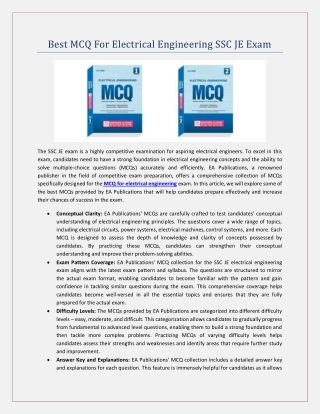 Best MCQ For Electrical Engineering SSC JE Exam