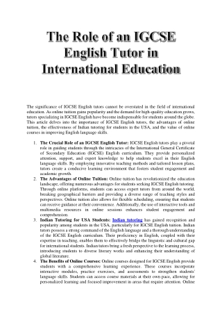 The Role of an IGCSE English Tutor in International Education