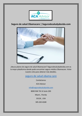 Seguro de salud Obamacare | Segurodesaludydevida.com