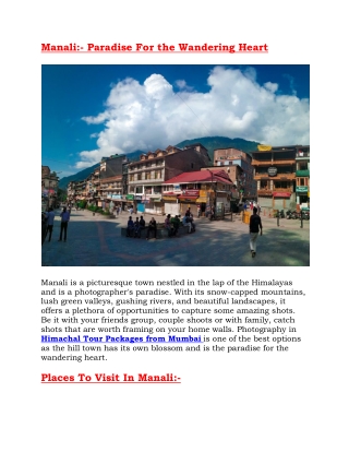 Manali Tour Package from Mumbai