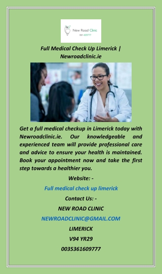 Full Medical Check Up Limerick  Newroadclinic.ie