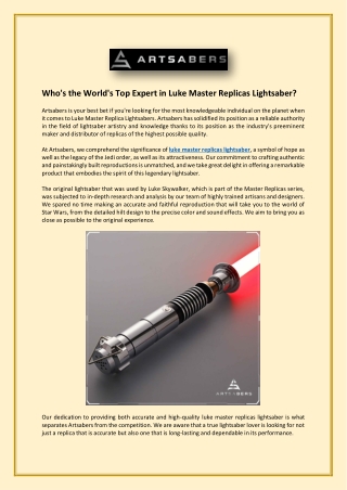 Who's the World's Top Expert in Luke Master Replicas Lightsaber?