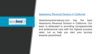 Vasectomy Reversal Doctors In California  Vasectomyreversalusa.com