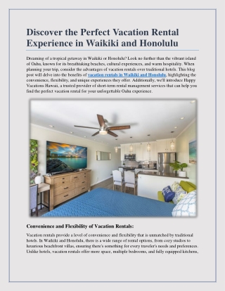 Discover the Perfect Vacation Rental Experience in Waikiki and Honolulu