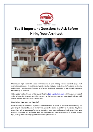 Top 5 Important Questions to Ask Before Hiring Your Architect