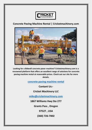 Concrete Paving Machine Rental | Cricketmachinery.com