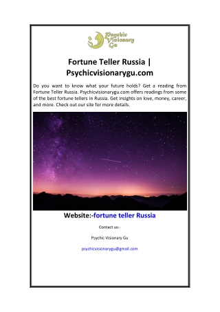 Fortune Teller Russia Psychicvisionarygu.com