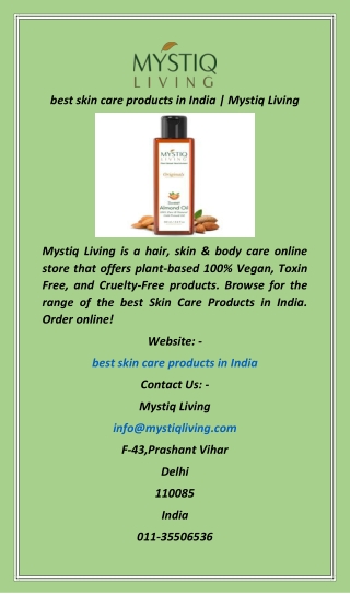 best skin care products in India  Mystiq Living