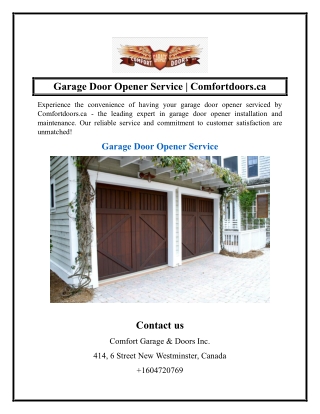 Garage Door Opener Service  Comfortdoors.ca