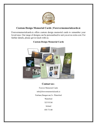 Custom Design Memorial Cards  Forevermemorialcards.ie