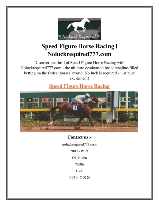 Speed Figure Horse Racing  Noluckrequired777