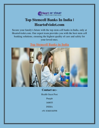 Top Stemcell Banks In India  Heartofviolet