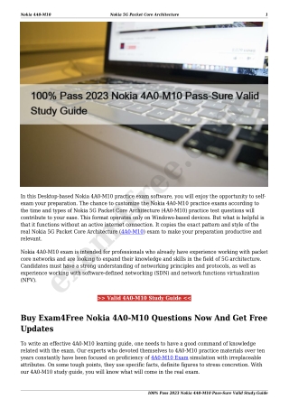 100% Pass 2023 Nokia 4A0-M10 Pass-Sure Valid Study Guide