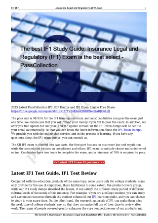 The best IF1 Study Guide: Insurance Legal and Regulatory (IF1) Exam is the best select - PassCollection