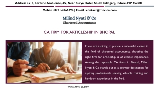 CA FIRM FOR ARTICLESHIP IN BHOPAL - MILIND NYATI & CO