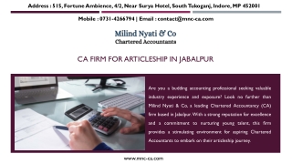 CA FIRM FOR ARTICLESHIP IN JABALPUR - MILIND NYATI & CO