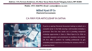 CA FIRM FOR ARTICLESHIP IN SATNA - MILIND NYATI & CO