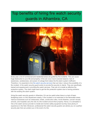 Top benefits of hiring fire watch security guards in Alhambra, CA