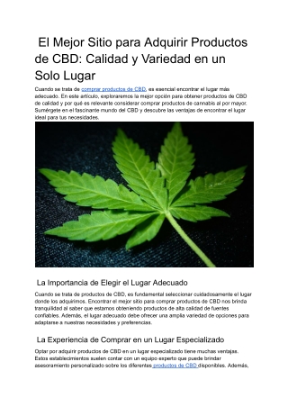 El Mejor Sitio para Adquirir Productos de CBD Calidad y Variedad en un Solo Lugar