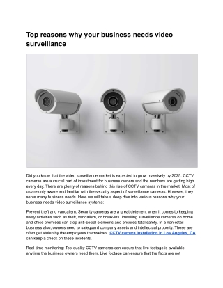 Top reasons why your business needs video surveillance