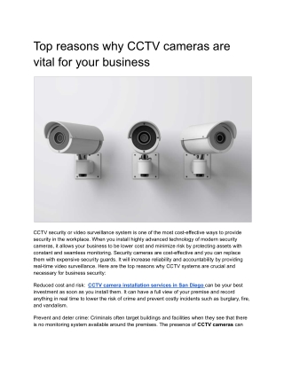 Top reasons why CCTV cameras are vital for your business