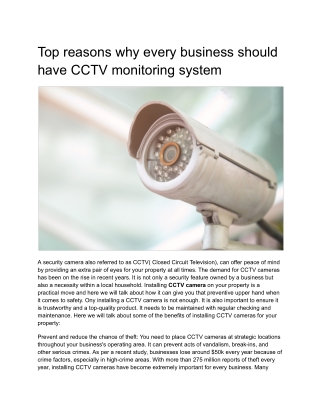 Top reasons why every business should have CCTV monitoring system