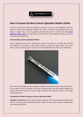 How to Choose the Best Custom Lightsaber Builder Online