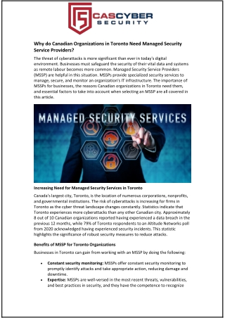 Why do Canadian Organizations in Toronto Need Managed Security Service Providers