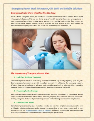 Emergency Dental Work in Lebanon, OH: Swift and Reliable Solutions