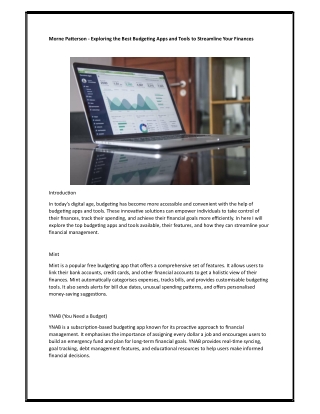 Morne Patterson - Exploring the Best Budgeting Apps and Tools to Streamline Your Finances