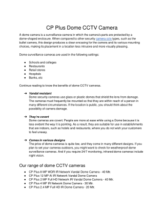 CP Plus Dome CCTV Camera