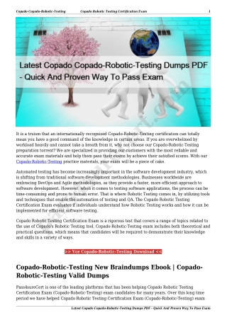 Latest Copado Copado-Robotic-Testing Dumps PDF - Quick And Proven Way To Pass Exam