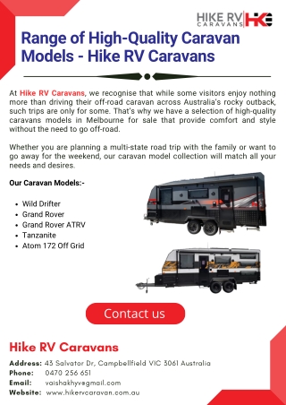 Range of High-Quality Caravan Models - Hike RV Caravans