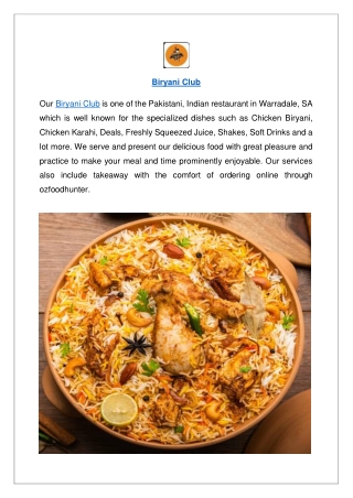 Up to 10% off order now - Biryani Club Warradale