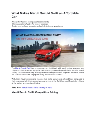 What Makes Maruti Suzuki Swift an Affordable Car