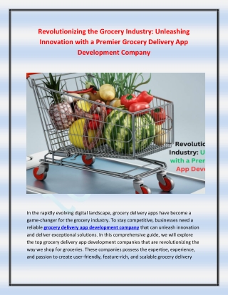 Revolutionizing the Grocery Industry Unleashing Innovation with a Premier Grocery Delivery App Development Company