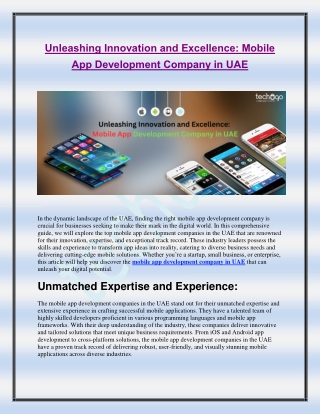 Unleashing Innovation and Excellence Mobile App Development Company in UAE