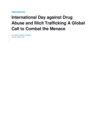 International Day against Drug Abuse and Illicit Trafficking A Global Call to Combat the Menace