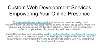 Custom Web Development Services Empowering Your Online Presence