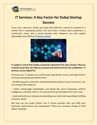 IT Services- A Key Factor for Dubai Startup Success