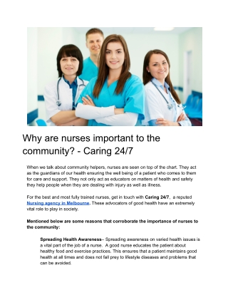 "The Vital Role of Nurses in the Community: Providing Care 24/7"