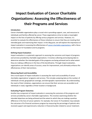 _Impact Evaluation of Cancer Charitable Organizations_ Assessing the Effectiveness of their Programs and Services