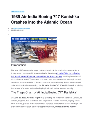 1985 Air India Boeing 747 Kanishka Crashes into the Atlantic Ocean