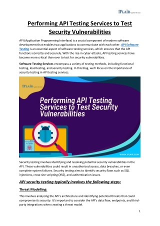 Performing API Testing Services to Test Security Vulnerabilities