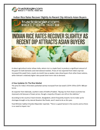Indian Rice Rates Recover Slightly As Recent Dip Attracts Asian Buyers