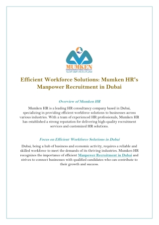 Manpower Recruitment in Dubai Mumken.Ae